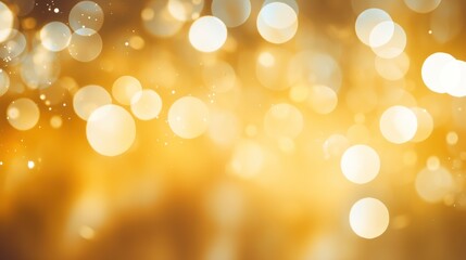Golden, Yellow Bokeh Lights Effect. Blurred Background. Elegant Abstract Defocused Light Dots on Warm Glowing Backdrop. Holiday concept