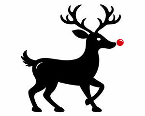 Sticker - Rudolph the Red-Nosed Reindeer Black Silhouette with Antlers.