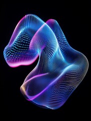 Poster - Abstract colorful wave form design with glowing dots on a black background. A minimalist poster in metallic and chrome gradient style.