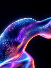 Poster - abstract colorful wave shape with glowing dots on a dark background, ideal for digital art and desig