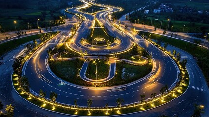 Aufkleber - Arial top view of Modern transportation with Expressway, Road, and Roundabout, multilevel junction highway