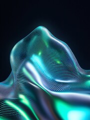 Poster - abstract digital wave form with glowing textures and vibrant colors on a dark background, conveying 