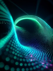 Poster - abstract digital wave pattern with luminous dots in vibrant colors on a dark background. a minimalis