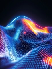 Poster - abstract digital wave with glowing dots and vibrant colors on a dark background. a minimalist poster