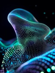 Poster - abstract digital wave with luminous dots in vibrant colors against a dark background. a minimalist p