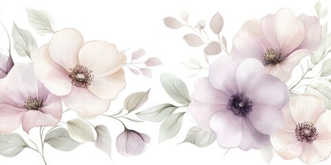 Wall Mural - Soft watercolor floral arrangement with pastel colors and delicate leaves.