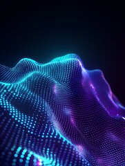 Poster - abstract digital waves of blue and purple light in a dark background, creating a sense of depth and 