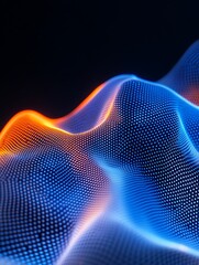 Poster - abstract digital waves with vibrant orange and blue colors against a dark background. a minimalist p