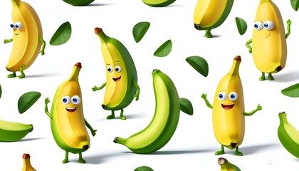 Wall Mural - Vibrant seamless pattern of fresh yellow bananas with lush green accents