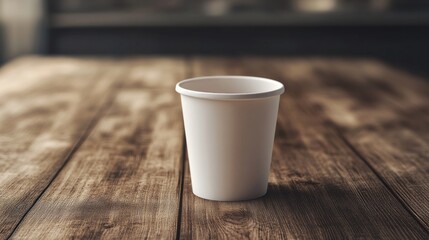 White paper cup on rustic wooden table