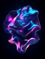 Poster - Abstract vibrant wave in blue and pink tones, isolated on black background. A minimalist poster in metallic and chrome gradient style.