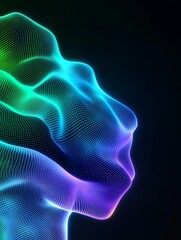 Poster - Abstract vibrant wave patterns in neon colors on a dark background, creating a fluid and dynamic visual effect. A minimalist poster in metallic and chrome gradient style.