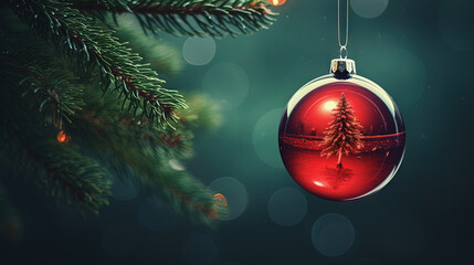 Poster - Christmas ball for the holiday tree. Shiny bauble for winter Xmas holidays