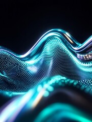 Poster - abstract wave pattern with glowing lights on a black background, perfect for technology themes. a mi