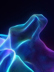 Poster - abstract wave pattern with vibrant neon colors, creating a mesmerizing visual effect on a dark backg