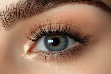 Macro Studio Expression Shot Of Woman's Eye With Close Up On Eyelashes And Pupil .generative ai