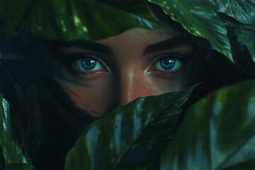 Human hiding in jungle foliage.