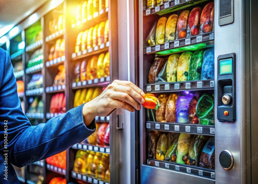 Snack Machine Buttons Hand Engaging Selection Button on Vending Machine for Snacks or ...