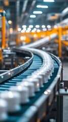 Poster - an automated conveyor belt in a modern factory transporting products during daytime operations