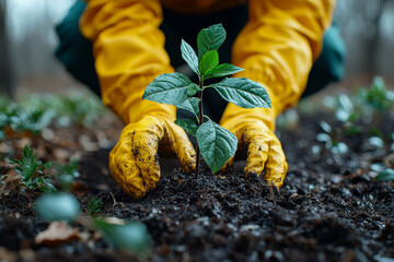 Canvas Print - A community tree-planting event with the globe subtly visible in the leaves above, highlighting how local actions help the planet.