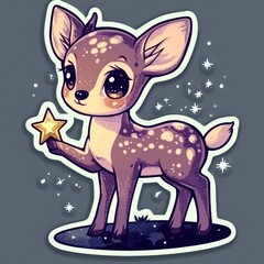 Poster - Adorable Cartoon Deer Holding a Star