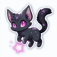 Poster - Cute Black Cat With Star Illustration