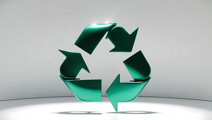 3D green recycling symbol on a white background, a recycling symbol. E-waste management, Green electronics,