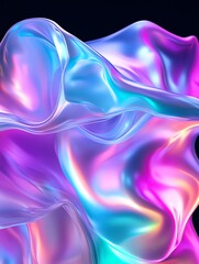 Poster - An abstract, colorful wave of translucent material, showcasing vibrant hues of blue and purple against a dark background. A minimalist poster in metallic and chrome gradient style.