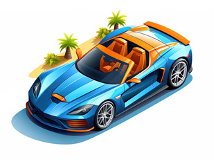 Wall Mural - Isometric sport car in retro style. Isometric 3D illustration of a luxury fast car. Generated AI