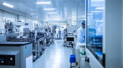 Poster - cleanroom environment in a high-tech laboratory with scientists conducting research