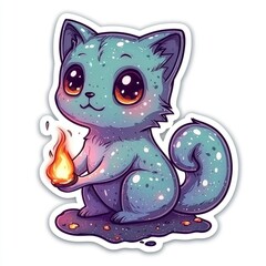 Canvas Print - Cute Cartoon Cat Holding a Flame