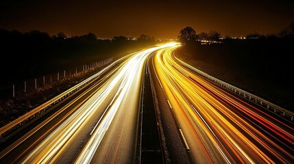 Aufkleber - Motion Long exposure of a road with light trails of passing vehicles at night 