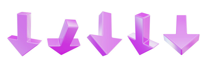 Wall Mural - 3D plastic arrow set, pink glossy UI acrylic cursor icon, y2k purple direction emblem, pointer. Game interface pictogram, website click navigation shape, modern web button. 3D mouse arrow collection
