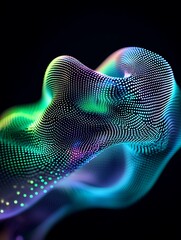 Poster - colorful abstract digital wave with intricate dot patterns on a dark background. a minimalist poster
