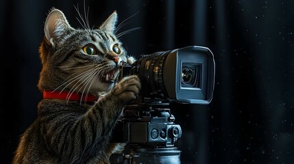 Naklejka na meble Feline Filmmaker:Cat Director Capturing the Shot with on a Minimalistic Pop Art Background