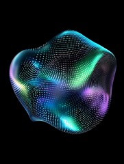 Poster - colorful abstract form with dots, creating a wave-like illusion on a black background. a minimalist 