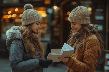 Poster - Friends exchanging letters or postcards from different parts of the world, keeping their bond strong despite distance. Concept of long-distance friendship.