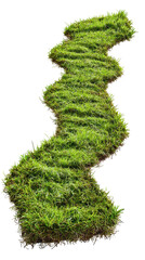 curved patch of vibrant green grass on a white isolated background.