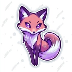 Sticker - Cute Cartoon Purple Fox with Big Eyes Illustration