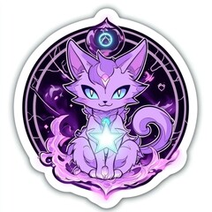 Wall Mural - Magical Purple Cat with Star Illustration