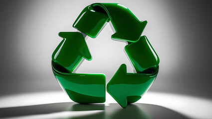 3D green recycling symbol on a white background, a recycling symbol. E-waste management, Green electronics,