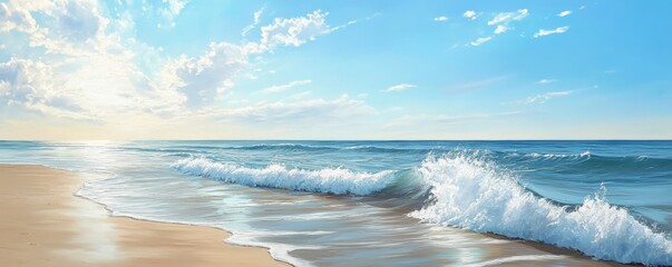 Wall Mural - Beach at sunrise with gentle waves and