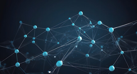 Poster - Connecting the Dots: Abstract Network of Light Blue Spheres.  A mesmerizing digital illustration of interconnected nodes, symbolizing global networks, data flow, or complex systems.  Perfect for tech.