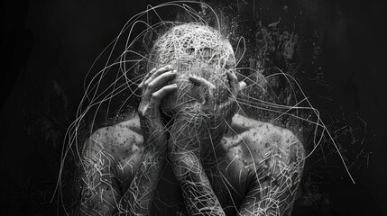 a helpless person suffering from depression, symbolizing the loss of joy in life, a common modern ps