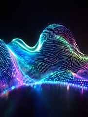 Poster - Colorful wave of digital data in vibrant hues, representing technology and innovation. A minimalist poster in metallic and chrome gradient style.