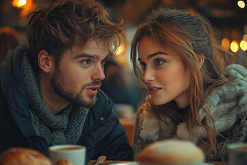 Canvas Print - A couple arguing at the dinner table, both looking away in anger. Concept of relationship struggles.