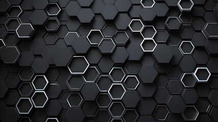 Poster - Abstract Hexagon Pattern: A mesmerizing black and white abstract background featuring a repeating pattern of hexagons, creating a dynamic and modern design.
