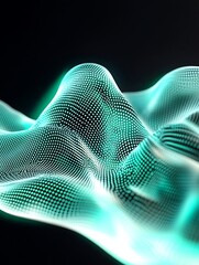 Poster - futuristic glowing digital wave, featuring a mesh-like texture and vibrant teal colors against a dar