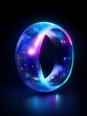 Poster - futuristic glowing ring with vibrant colors and digital patterns against a black background. a minim