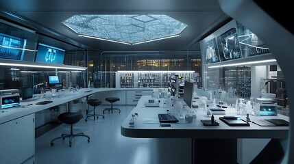 Poster - A state-of-the-art biotech lab pioneering groundbreaking innovations in agriculture and health.
